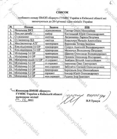 В Межигорье Януковича найден документ о денежном поощрении «Беркута»