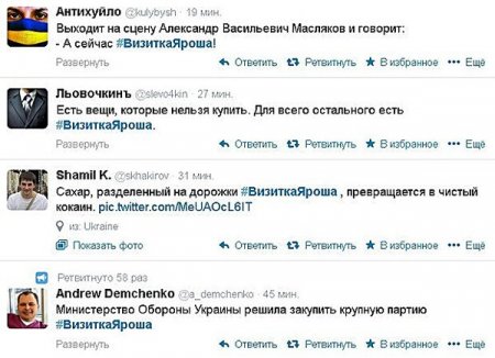 После «утки» российских СМИ о «Правом секторе» в Славянске хэштэг «визитка Яроша» стал самым популярным в соцсетях