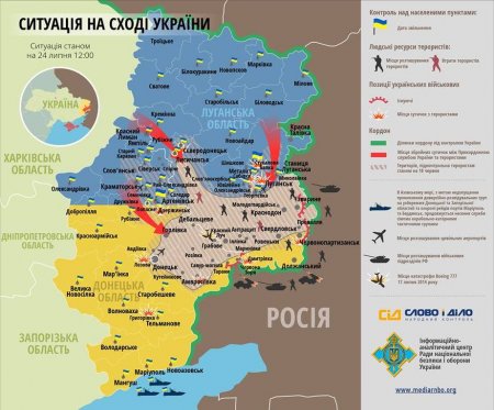 Карта. Ситуация на Востоке Украины на 24 июля 12.00