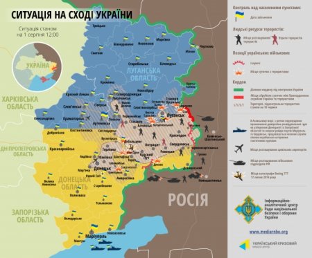 Ситуация в Донбассе на 12.00 1 августа. Карта 