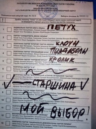 Творчески заполненые бюллетени для голосования. Фото Творчески заполненые бюллетени для голосования. Фото