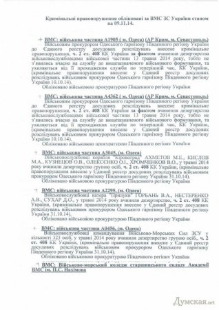 Обнародован список офицеров ВМС, предавших Украину в Крыму Обнародован список офицеров ВМС, предавших Украину в Крыму