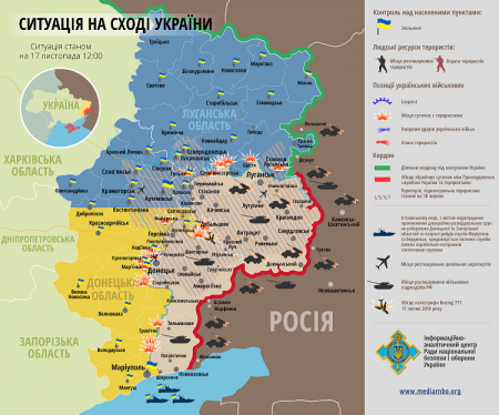На сегодня наиболее активными направлениями обстрелов позиций АТО остаются Дебальцевский, Луганский и Донецкий. Карта