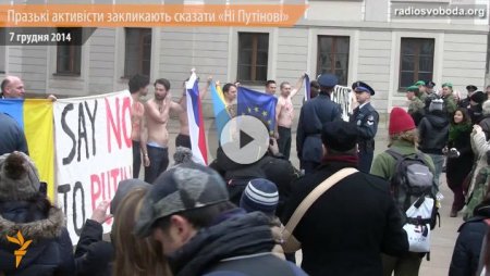 Активисты в Чехии протестовали против визита В.Путина и разделись в поддержку Украины