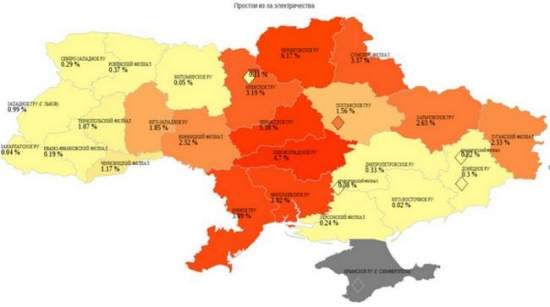 Как отключали электричество в Украине в декабре: карта