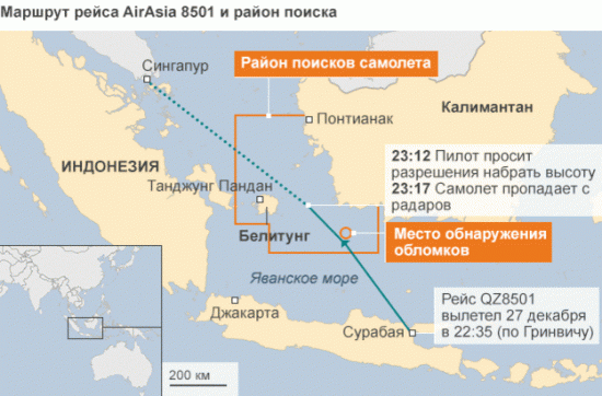 Поиски лайнера Air Asia прерваны из-за шторма