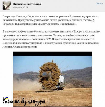 Сказ о том, как партизаны Новороссии американские ракеты «Tomahawk» под Киевом уничтожили (ФОТО)