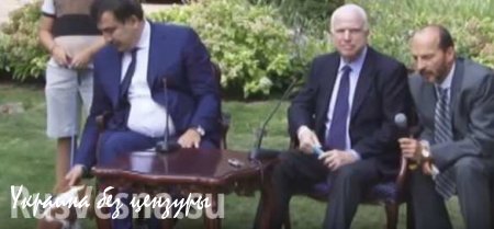 На пресс-конференции Саакашвили внезапно перестал слушать Маккейна и начал играть с псом (ВИДЕО)