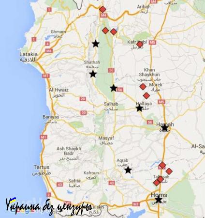 Сирия: карта ударов российской авиации и расположение наступательной группировки сирийской армии