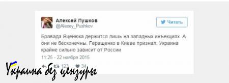 Бравада Яценюка держится лишь на западных инъекциях, — Пушков